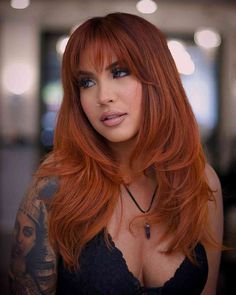 Bright Copper Hair, Natural Red Hair, Curtain Fringe, Ginger Hair Color, Copper Hair Color, Hair Color Auburn, Quick Braided Hairstyles, Long Red Hair, Fringe Hairstyles