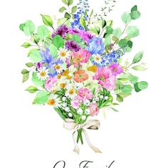 a bouquet of flowers on a white background with the words, one flower at a time