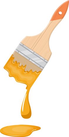 a paintbrush with yellow liquid dripping from it