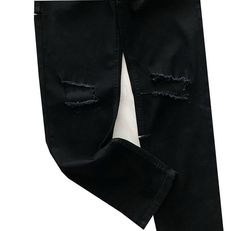 Model is 5ft 9" (175cm) tall, 152 lbs(69kg) weight and wearing a size M - Black denim- Ripped- Slim fit Black Denim Bottoms With Standard Cut Leg, Black Ripped Cotton Jeans, Black Denim Bottoms, Black Ripped Straight Leg Pants, High Rise Ripped Black Pants, Black High Rise Ripped Pants, Black Stretch Jeans With Pockets, High Rise Distressed Black Pants, Black Stretch Straight Leg Jeans