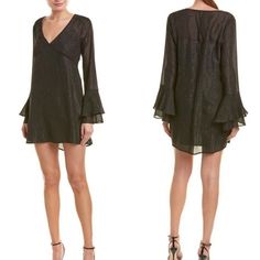 Bcbg Generation New Black Metallic Shimmer Flare Sleeve Mini Dress Brand New With Tags, Size Small Retails For $118 Sheer Black Metallic Shimmer Dress, Comes With Slip Lining Flare Long Sleeves Keyhole Back V-Neck Black Long Sleeve Mini Dress, Strapless Ruffle Dress, Black Sheer Dress, Shimmer Dress, Flare Long Sleeve, Tent Dress, Mini Dress Black, Flare Mini Dress, Mini Shift Dress