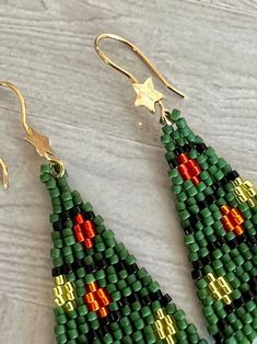 Christmas Tree Beaded Fringe Earrings With Gold Star at Top Approx. 6 Cm 2.25 In. Miyuki Japanese Glass Delica Beads - Etsy Beaded Christmas Tree Earrings, Beaded Christmas Tree, Christmas Tree Beads, Beaded Fringe Earrings, Beaded Earring, Tree Earrings, Christmas Tree Earrings, Christmas Bead, Christmas Ornament Crafts