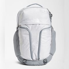 the north face backpack in white and grey