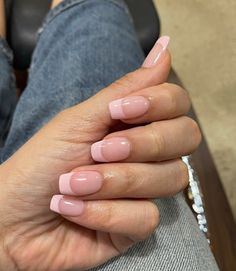 Pink French tip on short nails Pink French Tip Short Nails, Pink French Tip Short, French Tip Short Nails, Short Nails Pink, French Tip Short, Squoval Acrylic Nails, Nails Squoval, Pink Tip Nails, Pink French Tip