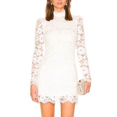 Worn Once For A Bridal Event. Stunning Lace Dress. Loved The Mock Neck. Bridal Event, Neck Lace, White Color, Mock Neck, Lace Dress, White Dress, Color White, Long Sleeve Dress, Womens Dresses