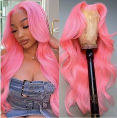 Amazon human hair wig - pink Pink Lace Front Wig, Pink Lace Front, Pink Wig, Hair Color Pink, Pink Body, Frontal Wig