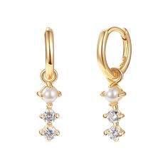 925 Silver with 18k Gold Plating. E-Coating for durability. Freshwater pearl & cubic zirconia. Jewelry Safe, Huggie Earrings, Huggies Earrings, Gold Plating, Gold Vermeil, Shop Earrings, Sunglasses Accessories, Freshwater Pearls, 925 Silver