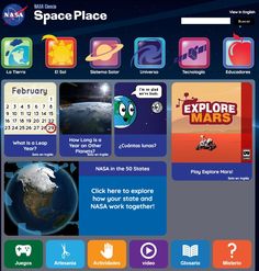 the space place website is shown with many different icons