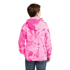 Find Youth Tie-Dye Pullover Hooded Sweatshirt at Michaels. com. This throwback look is colorful and comfortable. This throwback look is colorful and comfortable. This sweatshirt is created with a prepared-for-dye blank and hand dyed for a vibrant look. Details: Available in multiple colors and sizes 7.8 oz. 80/20 cotton/poly fleece Two-ply hood No drawcord at hood Front pouch pocket The tie-dye process infuses each garment with unique character Please allow for slight color variation | Port & Co Kids Sweatshirt, Wholesale Clothing, Pocket Pouch, Hooded Sweatshirt, Kids Shirts, Hooded Sweatshirts, Work Wear, Tie Dye, Bomber Jacket