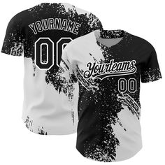 Custom Black White 3D Pattern Design Abstract Brush Stroke Authentic Baseball Jersey Customizable Black Varsity Baseball Jersey, Customizable Black Baseball Jersey For Game Day, Customizable Black Jersey For Streetwear, Customizable Black Baseball Jersey For Sports, Customizable Black Baseball Jersey For Team Events, Black Sublimation Baseball Collar Shirt For Sports Season, Customizable Black Baseball Jersey For Sports Events, Customizable Black Baseball Jersey With Letter Print, Customizable Team Spirit Jersey For Streetwear