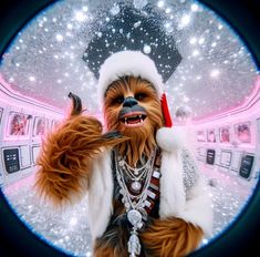 a star wars character dressed up as chewy the grizzle in a costume