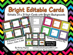 bright editable cards with colorful chevron background