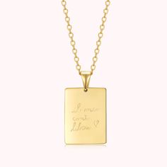 [PRESERVE PRECIOUS MEMORIES]: Our engraved handwriting necklace is meticulously crafted to ensure every detail of your loved one's handwriting is captured perfectly. By providing us with a clear image sample of their handwriting, we will transform it into an exquisite pendant that serves as a constant reminder of your love and affection.
[CRAFTED WITH CARE]: The pendant is made from high-quality materials such as sterling silver or stainless steel, ensuring its durability and longevity. Its deli Gold Rectangular Necklaces With Engraved Text, Gold Rectangular Necklace With Engraved Text, Anniversary Rectangular Necklace With Engraved Text, Personalized Engraved Square Charm Necklace, Personalized Engraved Square Pendant Charm Necklace, Mother's Day Nameplate Necklace With Engraved Text, Mother's Day Engraved Nameplate Necklace, Gift Nameplate Necklace With Engraved Text, Engraved Text Pendant Necklace For Gift