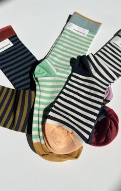 Fabulous soft socks from France! Love the feel of this cotton and you can't go wrong with stripes! Give yourself the gift of comfort! 2 striped colorways available black and white | mint and white — 90% Cotton 8% Polyamide 2% Elasthane — US 7 1/2-10 — Made in the France — All socks are Final Sale France Love, Fall Stripes, Stripe Socks, Soft Socks, Kantha Jacket, Color Ways, Soft Sock, Striped Socks, The Gift