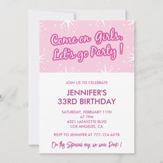 a pink and white birthday party card