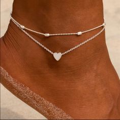 2 Separate Silver Ankle Bracelets. One Is Silver Beaded, The Other Have A Silver Heart On A Silver Chain. Trendy Adjustable Heart-shaped Anklets, Trendy Adjustable Heart Anklets, Christian Fish Bracelet, Spring And Summer Outfits, Juicy Couture Bracelet, Silver Ankle Bracelet, Knot Bangle, Silver Beaded Bracelet, Anklets Boho