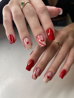 Vday Nails, Wow Nails, Red Acrylic Nails, Blush Nails, Pretty Acrylic Nails, Short Acrylic Nails, Valentine's Day Nails, Valentines Nails, Square Nails