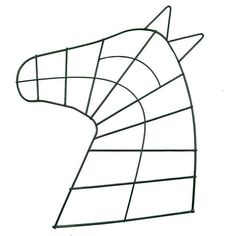 a horse's head made out of wire on a white background, with the outline drawn