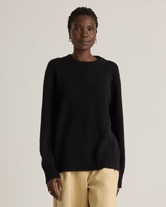 It's our classic crewneck sweater, supersized. With an extra-slouchy boyfriend fit, our cozy Mongolian Cashmere Oversized Crewneck Sweater is the quietly luxurious layer you've been looking for. Crafted in an indulgent medium-gauge cashmere knit with a wide-ribbed neckline and cuffs, it's the ultimate in coziness. Plush Yarn, Slouchy Sweater, Oversized Crewneck, The Boyfriend, Womens Cashmere, Just Run, Ribbed Neckline, Boyfriend Fit, Crewneck Sweater