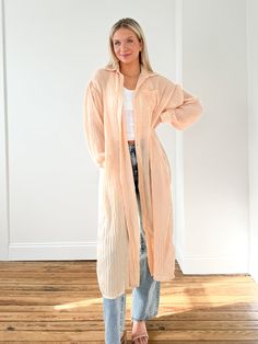 Pembrooke Button Down Duster  - Peachy Spring Weather, Mother Of Pearl Buttons, Pearl Buttons, Swim Suit, Ribbed Fabric, Drop Shoulder, Mother Of Pearl, Button Downs, Casual Dresses