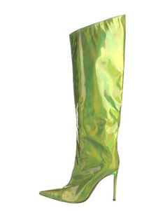 Alexandre Vauthier Patent Leather Knee-High BootsGreen & MetallicSemi-Pointed ToesConcealed Zip Closure at Sides Patent Leather Boots, Alexandre Vauthier, Vintage Holiday Dress, Designer Gifts, Chanel Shoes, Christian Louboutin Shoes, Sweater Accessories, Boot Shoes Women, Handbags On Sale