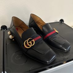 Purchased From Selfridges On 2021. 100% Authentic, No Original Box And Dust Bag. Gucci Leather Loafers In Good Condition. The Price Is Negotiable. ^_^ Gucci Slip-on Loafers For Work, Designer Calf Leather Flats For Office, Designer Fall Office Loafers, Designer Office Loafers For Fall, Luxury Flat Heels For Office, Gucci Leather Slip-on Heels, Chic Gucci Loafers With Almond Toe, Designer Gucci Loafers For Work, Gucci Flat Heel Loafers For Work