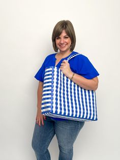 Add some serious sass to your beach game with our Summer Tote Bags. With two color options, this woven bag is the perfect accessory for a day by the water. Stay stylish and organized while carrying all your beach essentials. (No more losing your sunglasses in the sand!) Hot pink, clear, & aruba blue Blue & white Free shipping over $100. Reusable Summer Bag, Blue Rectangular Beach Bag For Travel, Blue Plastic Beach Bag, Blue Plastic Beach Bags, Casual Blue Packable Beach Bag, Blue Recyclable Travel Bags, Everyday Square Beach Bag For Beach Season, Blue Summer Packable Bag, Blue Plastic Tote Bag