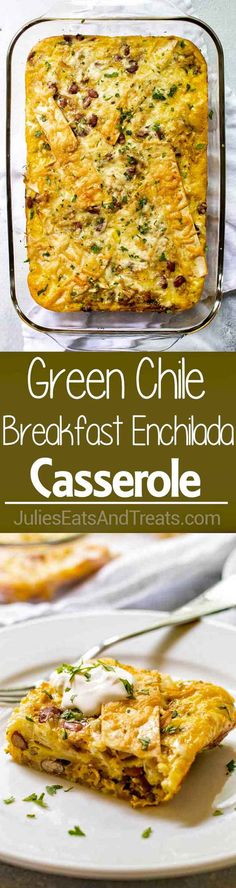 green chile breakfast enchilada casserole on a plate