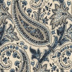 a blue and white paisley print fabric