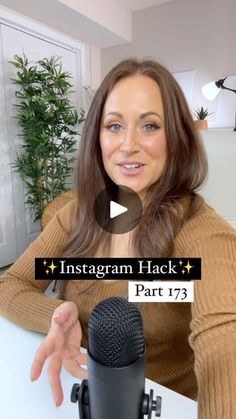 a woman talking into a microphone with the caption instagramn hack part 73