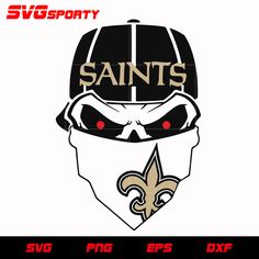 the new orleans saints logo is shown in black and white, with gold on it