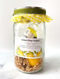 a jar filled with lemon drop cocktail mix