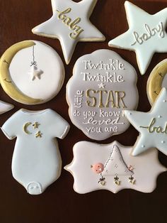 decorated cookies with words and stars on them