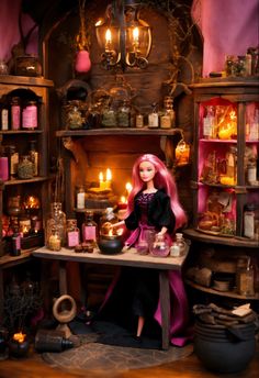 Barbie doll 
Barbie aesthetic 
Barbie 
Barbie apothecary 
Barbie witch aesthetic 
Barbie witch 
Aesthetic 
Apothecary aesthetic 
Apothecary design 
Apothecary 
Pink world 
Pink aesthetic 
Pink apothecary Barbie Witch, Doll Rooms, Witchy House, Halloween Dolls, Barbie Halloween, Barbie Diorama, 2024 Halloween, Fantasy Doll, Valley Of The Dolls