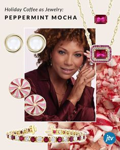 Jewelry pieces propped to symbolize peppermint mocha coffee with matching colors and motifs. Peppermint Mocha, Holiday Coffee, Mocha, Peppermint