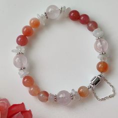 NEXT DAY SHIPPING A chic bracelet is perfect and unique, whether color matching or design. Orange-red agate and pink rose quartz crystals, paired with rough moonstone, make the whole bracelet look very charming and eye-catching, such a lovely gift for friends and family members. Please don't hesitate to contact me with any questions at all. View more items in my shop      https://www.etsy.com/shop/TTanGadgets All images are copyrighted by TTANGADGETS . All rights reserved Casual Pink Bracelets With Natural Stones, Pink Rose Quartz Gemstone Beaded Bracelets, Pink Moonstone Jewelry Gift, Rose Quartz Crystal Bracelet With Natural Stones, Pink Rose Quartz Gemstone Bracelets, Round Rose Quartz Crystal Bracelet With Natural Stones, Pink Crystal Gemstone Bracelet, Pink Crystal Bracelet With Natural Rose Quartz, Pink Agate Bracelets With 8mm Beads