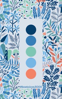 a blue and green floral wallpaper with three different colors in the same pattern on it