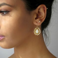 "I created these crystal bridal earrings by hand, using white opal Swarovski teardrop 14*10mm for each one, Swarovski 3mm beads, Miyuki round seed beads, Miyuki Delica beads, and goldfilled 14k ear-wire * Measurements: Earring length: 1.37\" (3.5cm) Teardrop earrings diameter: 0.78\" (2cm) * The earrings will come beautifully packaged for a gift. *Additional information on the matching necklace you can see here: https://www.etsy.com/listing/220798431/pearl-wedding-necklace-pearl-bridal?ref=shop_ Pearl Gold Earrings, Pearl Teardrop Earrings, Teardrop Bridal Earrings, Earrings For Wedding, Swarovski Crystal Drop Earrings, Earring Pearl, White Opal Earrings, Long Pearl Earrings, Crystal Teardrop Earrings