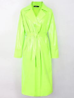 Long Bright Neon Patent Leather Trench Coat Women Oversized Belted Outerwear | eBay Patent Trench Coats, Women's Sash, Green Trench Coat, Leather Trench, Coat For Women, Evening Jackets, Leather Trench Coat, Trench Coats Women, Short Jacket