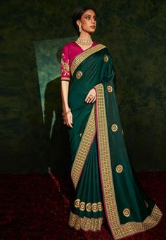 Green silk festival wear saree 5211  Desc:  Color : Green Fabric : Silk Wash Care : Dry clean Sleeve Style : Half Sleeve Long Sleeves : Done only in Custom Stitch Sleeves Lining : Done only in Custom Stitch Bust Size : 32 to 42 Inches Occasion : Reception   Ceremonial   Festival   Diwali   Eid   Kitty Party   Sangeet   Party Wear. With Express Free Shipping and Custom Stitching, Buy Eid Special Saree Party wedding wear dresses Green silk festival wear saree 5211 online in USA, UK and Canada from Dark Green Embroidery, Latest Sarees Online, Classic Saree, Saree Sale, Indian Designer Sarees, Green Embroidery, Designer Silk Sarees, Designer Sarees Online, Art Silk Sarees