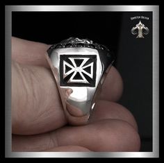 Mens Masonic Biker Skull Ring Sterling Silver Cross Sides – Sinister Silver Co. Black Biker Skull Ring Gift, Black Biker Style Skull Ring As Gift, Black Punk Skull Ring For Biker Events, Biker Skull Ring For Biker Events, Black Biker Rings For Biker Events, Silver Biker Skull Ring For Biker Events, Biker Rings Mens, Templar Cross, Mens Rings