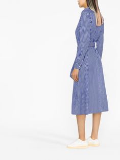 Polo Ralph Lauren Striped Belted Shirt Dress - Farfetch Polo Dress Outfit, Wardrobe Edit, City Dress, Belted Shirt Dress, Summer Beach Wear, Ralph Lauren Shirt, Polo Dress, Dress Blue, Striped Dress