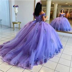 Purple Quinceanera Dresses Off The Shoulder Ball Gown 3D Floral Sweet 16 Dresses | eBay Purple Ball Gown, Dress Stores, Sweet 16 Dress, 16 Dress, Quinceanera Dresses, Purple Dress, Quinceanera, Sweet 16, Ball Gown