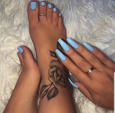 Baby Blue Acrylic Nails, Blue Toe Nails, Orange Acrylic Nails, Gel Toe Nails, Baby Blue Nails, Acrylic Toe Nails, Toe Nail Color, Cute Toe Nails