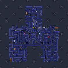 an image of a blue and black maze with dots on it, in the shape of a horse