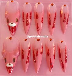 Gloomy Bear Nails, Scene Nails Emo, Bear Nails, Future Nails, Bears Nails, Bunny Nails, Gloomy Bear, Punk Nails, Nude Nail Designs