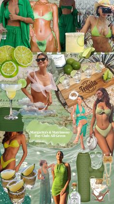 the collage shows several women in bikinis and cocktails, including limeade