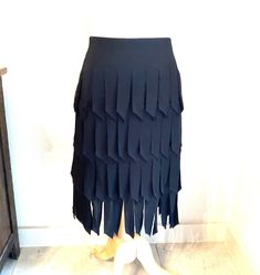 "Fancy black tiered fabric shag skirt. A dressy fun skirt that's very feminine, chic & sophisticated featuring layered fabric shag that moves beautifully with body movement - making dancing even more fun ....Features layers of black semi sheer fabric strips creating a fringed shag look...The elastic waist is an easy entry, easy fit and entry - comfortable to wear fully lined with underskirt. Chic skirt will look great for fancy events, special date night, dressy celebrations - any & all formal o Evening Tiered Skirt With Ruffles, Fitted Black Skirt With Layered Hem, Elegant Fitted Tiered Bottoms, Party Skirt With Layered Tiered Design, Long Party Skirt With Layered Hem, Party Long Skirt With Layered Hem, Elegant Pleated Tiered Skirt, Tiered Layered Skirt For Party, Layered Tiered Skirt For Party