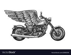 an old fashioned motorcycle with wings on the back