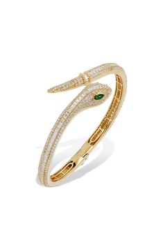 An easy-to-wear bangle bracelet will add significant polish to even your most casual ensembles. Sterling silver/18k-gold plate/cubic zirconia Imported Snake Bangle, Bvlgari Jewelry, Contemporary Jewelry Design, Snake Jewelry, Snake Bracelet, Gold Bangles Design, Snake Design, Bangle Designs, Stunning Jewellery